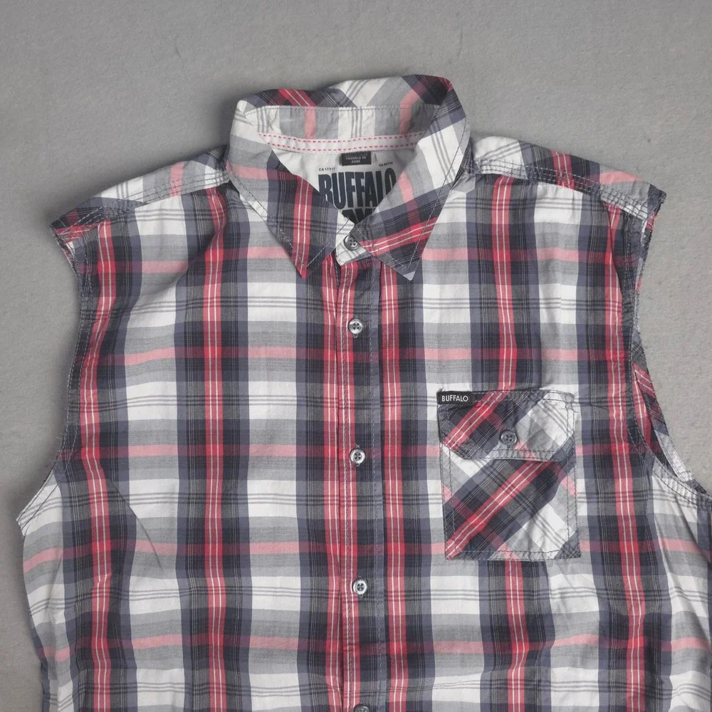 Buffalo David Bitton Mens Plaid Sleeveless‎ Shirt Casual Button Down Medium